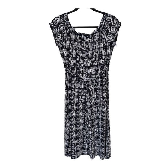 Axcess Black/White Geometric Print Midi Dress Size Small - Picture 2 of 12